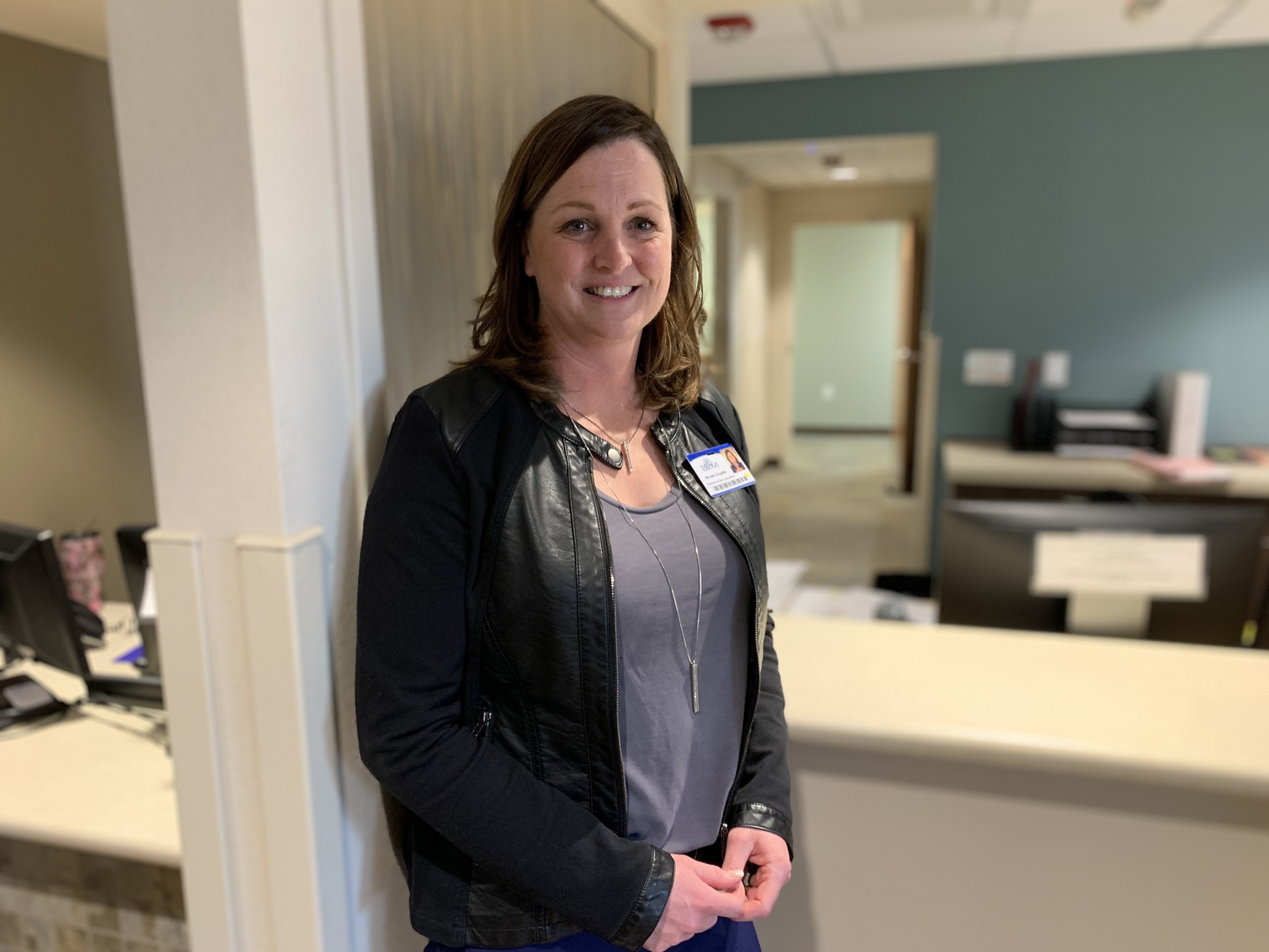 caption: Michelle Schaeffer, director of Syringa Clinics in Idaho, says her facility and an adjoining hospital have about a month's supply of masks left.