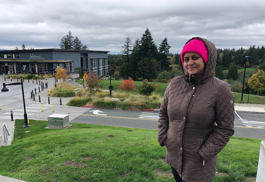 caption: Vaishali Kaushik lives in Sammamish, the wealthiest city in the US. She says sometimes that affluence can be a burden, such as when children want parents to buy them things to keep up with the neighbors.