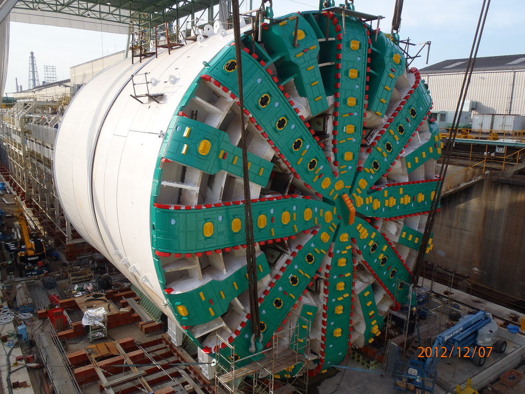 caption: Bertha, the SR 99 tunnel machine, has stopped and will not likely begin tunneling again until next spring.