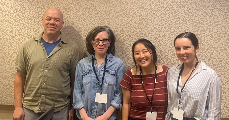 caption: Guest host Mike Lewis discusses the week’s news with Seattle Times Claudia Rowe, Insider’s Katherine Long, and Seattle Times Elise Takahama. 