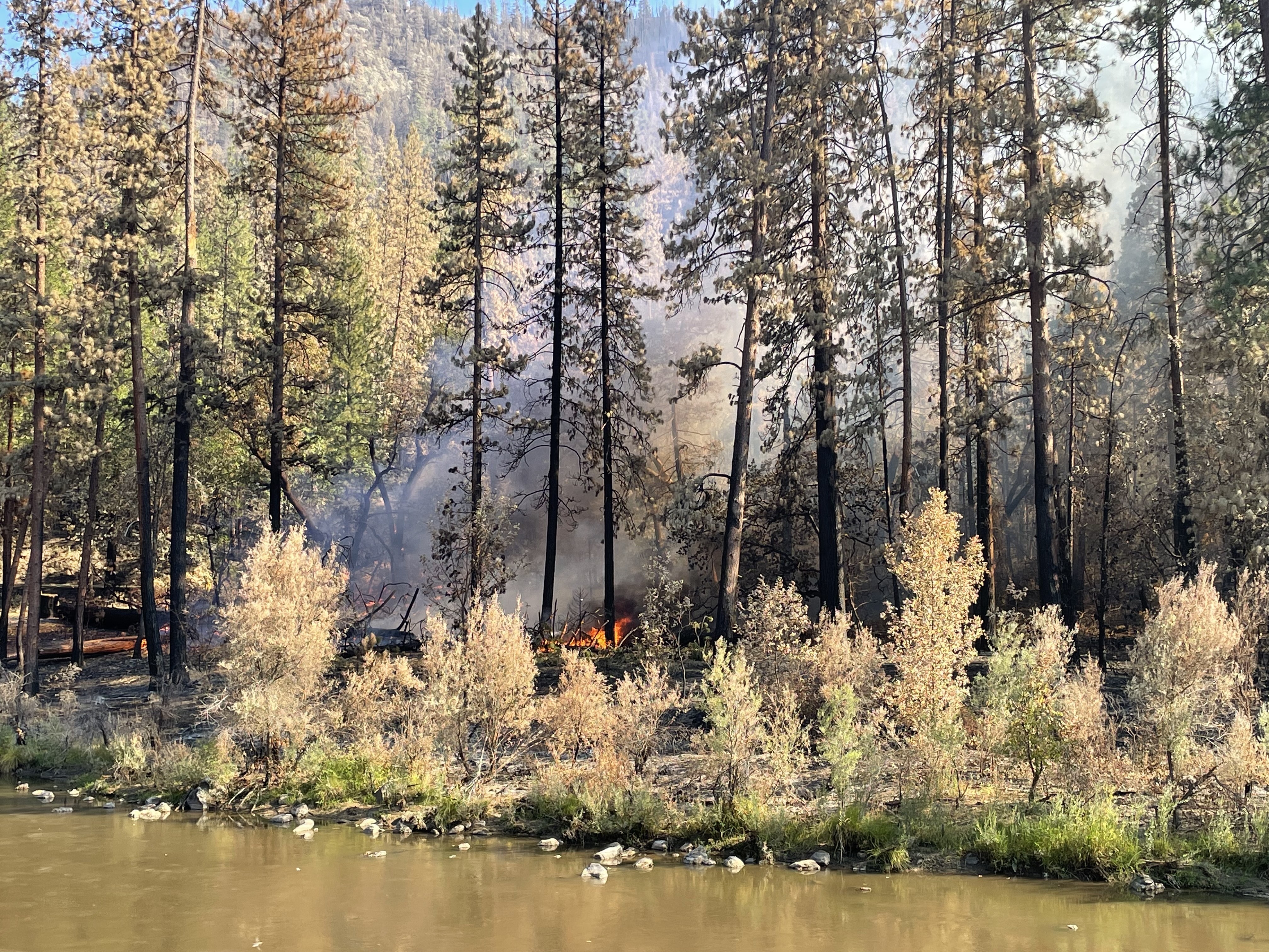 caption: A lingering "hot spot" on the McKinney Fire, which destroyed more than 100 homes and killed four people in California in August.