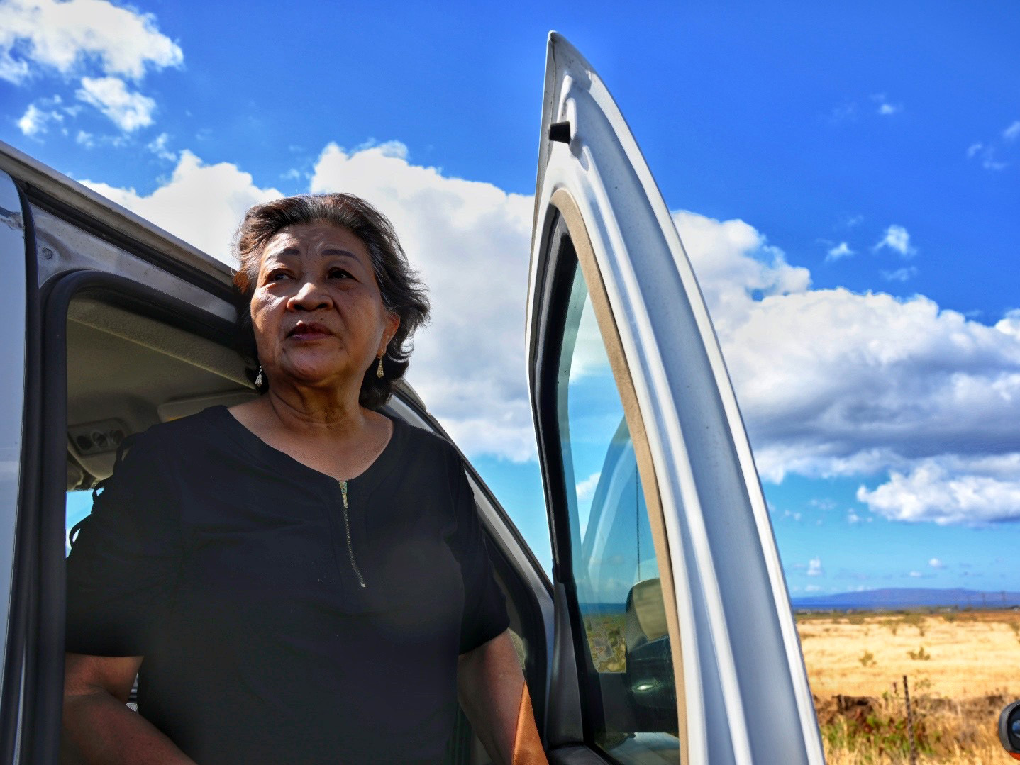 caption: Pastor Estrella Arquero leads Koinonia Pentecostal Church with her husband. There are at least 20 church members sleeping in the parish hall because they lost their homes in the fire.