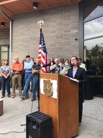 caption: <p>Oregon Gov. Kate Brown speaks at a press conference about the Eagle Creek Fire, Saturday, Sept. 9, 2017, in Troutdale, Oregon.</p>