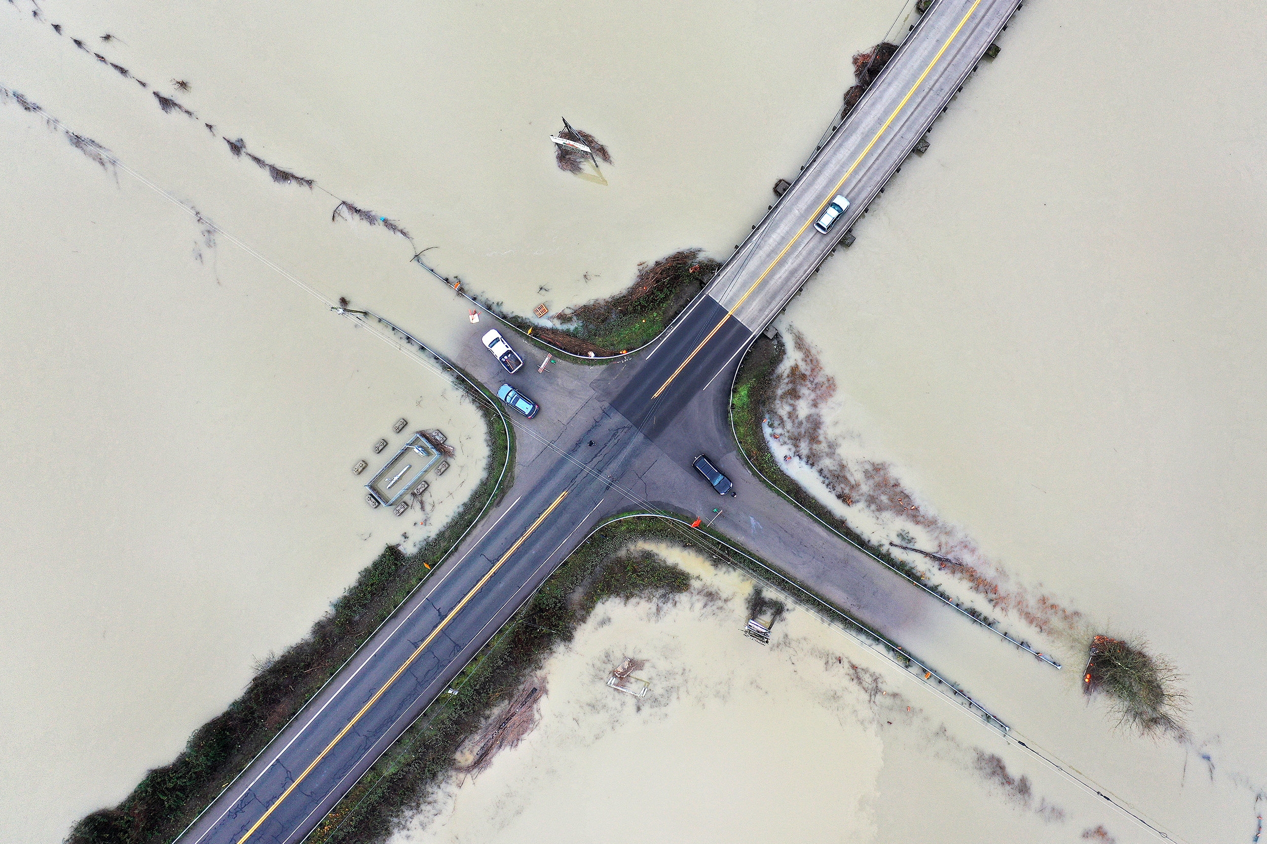 caption: An aerial view of West Snoqualmie River Road Northeast and Northeast Woodinville-Duvall Road is shown on Friday, December 12, 2025, in Duvall. 