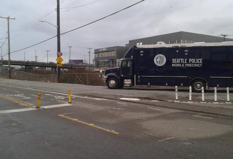 caption: A listener took this photo on Wed., Jan. 13, after noticing that the homeless the tent city at Ballard Blocks had been fully cleared.