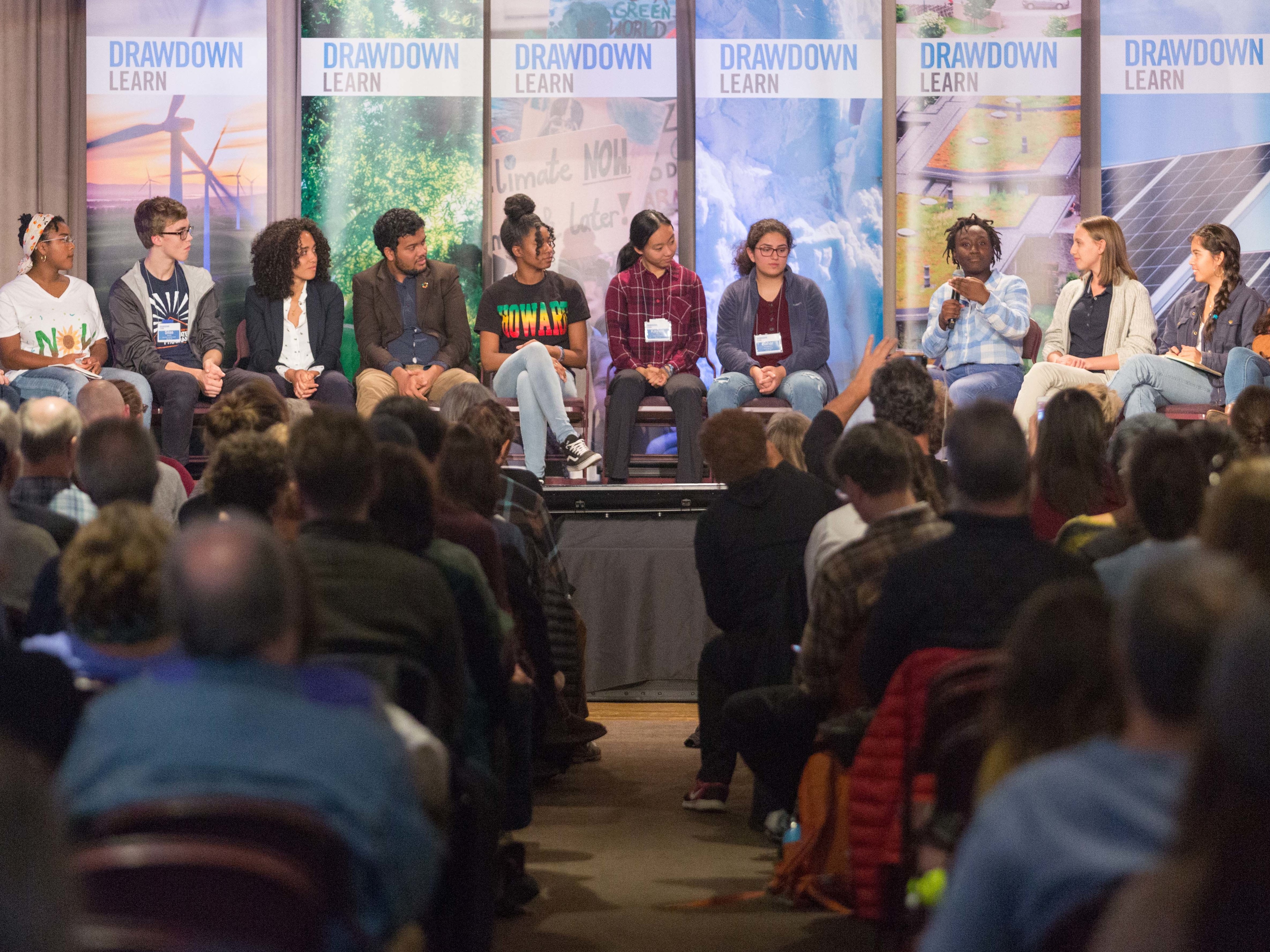 caption: Fourteen-year-old Jaysa Mellers speaking during the panel discussion among youth climate activists at the Drawdown Learn Conference.