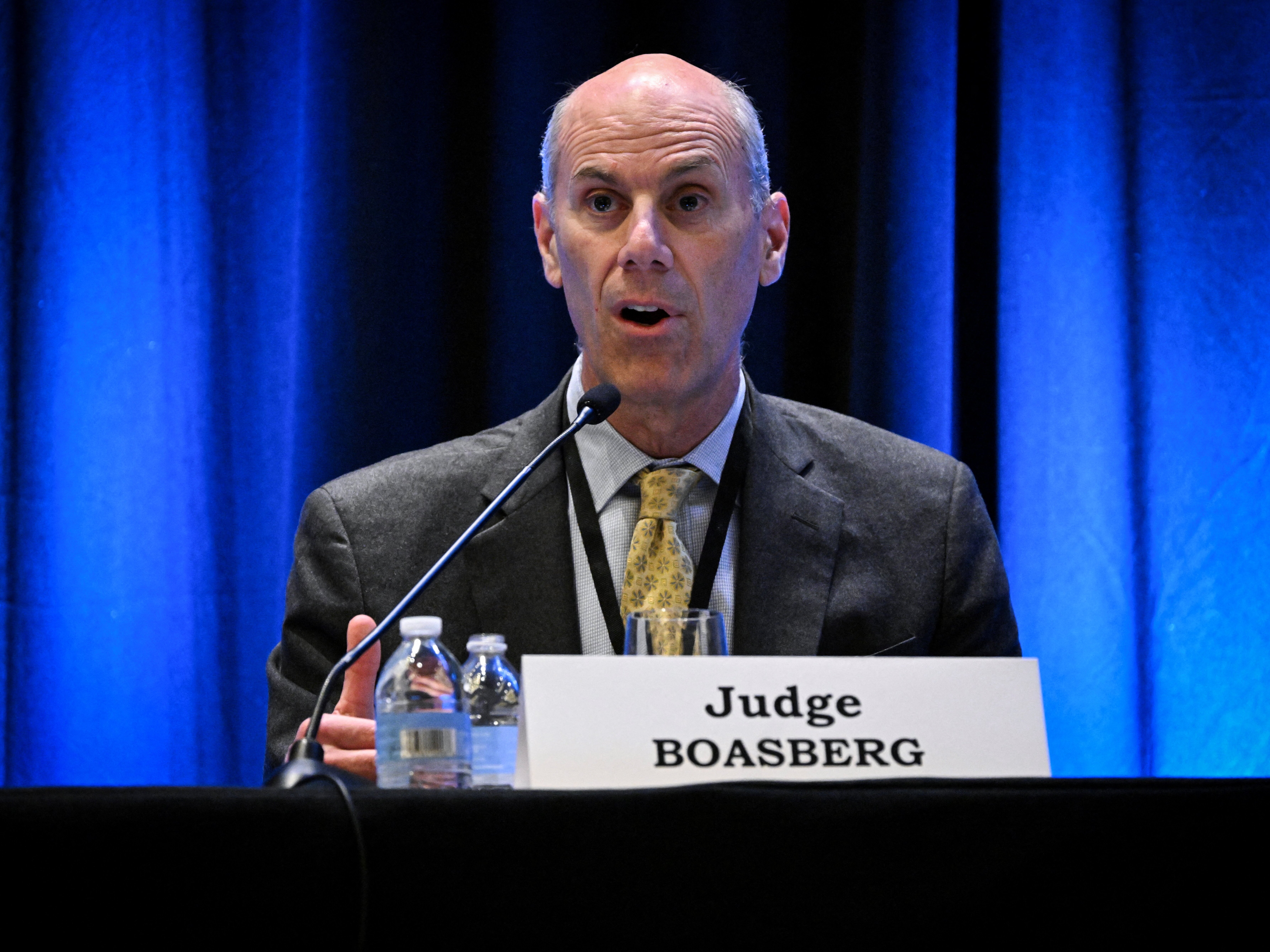 caption: James Boasberg, chief judge of the US District Court for the District of Columbia, attends a panel discussion at the annual American Board Association (ABA) Spring Antitrust Meeting at the Marriott Marquis in Washington, DC, on April 2, 2025.