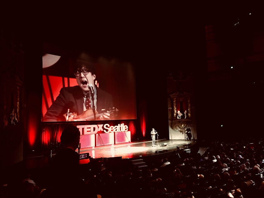 caption: Joe Kye performs at TEDxSeattle at McCaw Hall on November 17, 2018. 