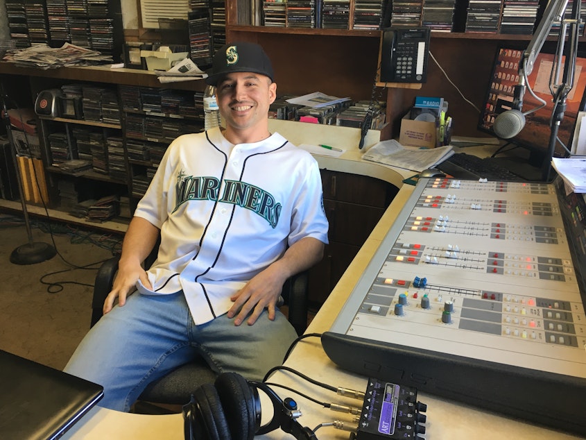 caption: Ryan Craig is an afternoon host at KYNR 1490 AM. This photo from February 2018 shows the console that was stolen in October 2018. 