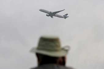 caption: "There's a lot of room for more airplane seats in the United States," says Andrew Levy, CEO of XTRA Airways. The airline could carry passengers as America's newest "ultra-low-cost carrier" by late this year. Pictured: A passenger aircraft takes off from Hong Kong International Airport. (Kin Cheung/AP)