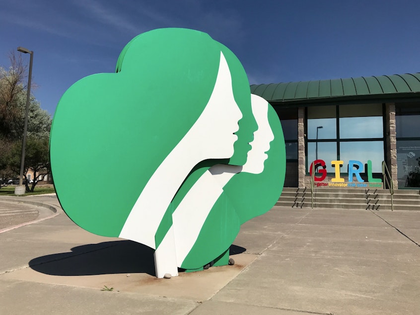 caption: This June 7, 2021, image shows the headquarters of Girl Scouts of New Mexico Trails in Albuquerque, New Mexico. The pandemic has left the Girl Scouts with an unusual problem this year: millions of unsold cookies.