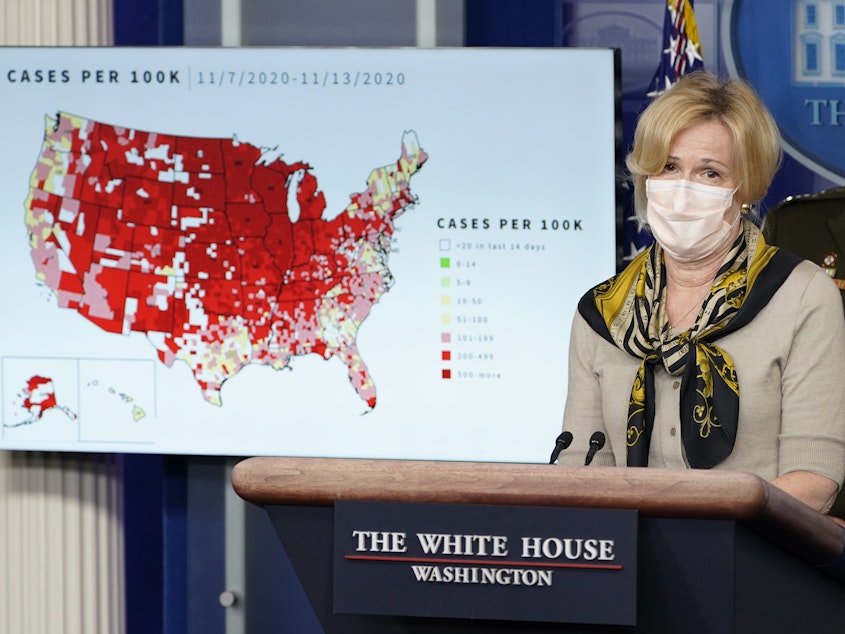 caption: Dr. Deborah Birx, the White House's coronavirus response coordinator, speaks during a briefing with the coronavirus task force at the White House on Thursday. The Food and Drug Administration has granted emergency use authorization for a second antibody treatment for COVID-19.