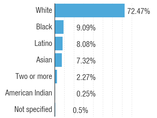 caption: The NPR newsroom breakdown by race and ethnicity as of Oct. 31, 2018.