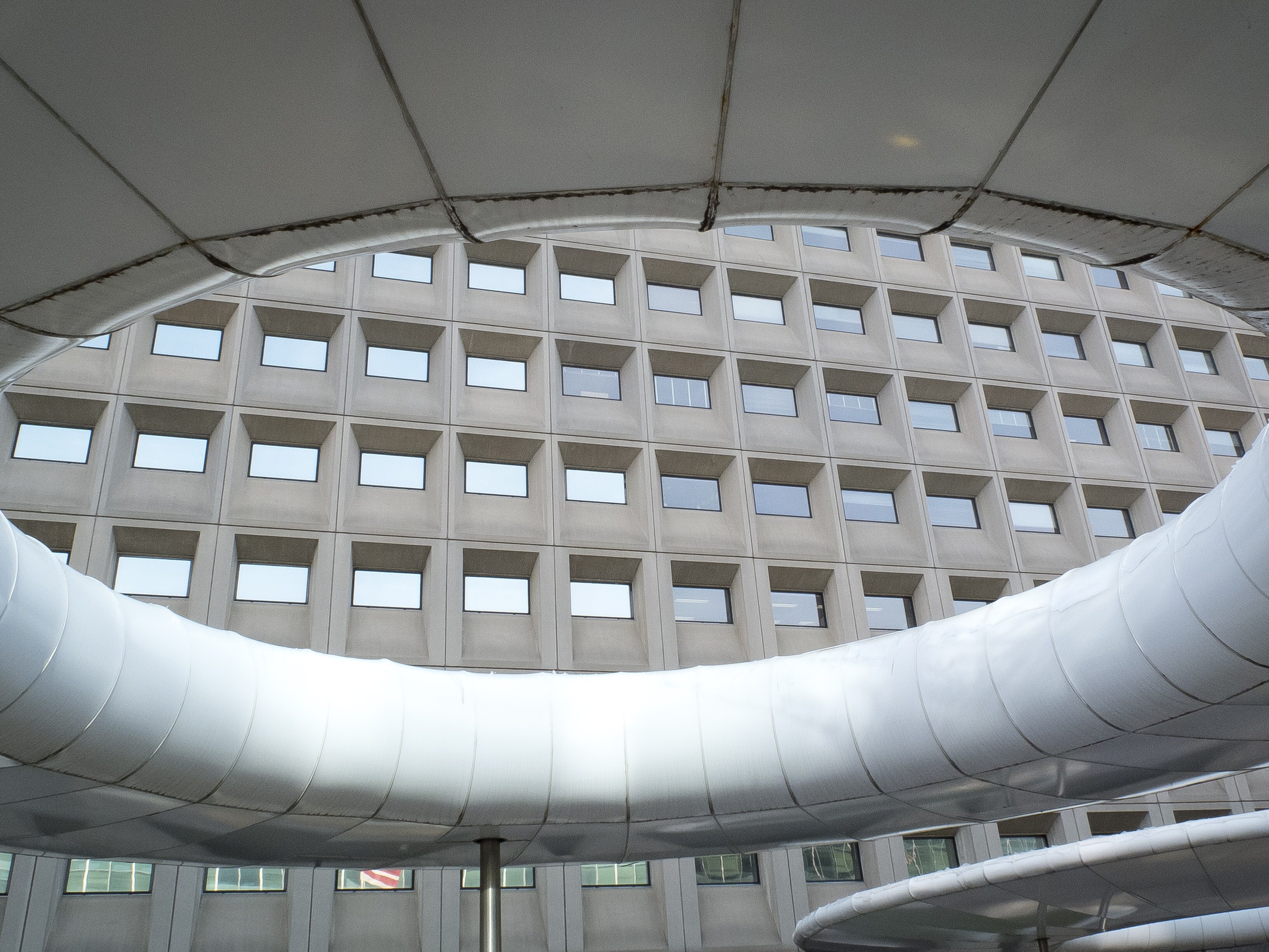 caption: An architectural detail of the The Robert C. Weaver Federal Building, photographed in Washington, D.C., in 2014.