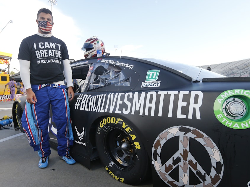 caption: Bubba Wallace gained attention for his Black Lives Matter paint scheme on Wednesday in Martinsville, Va.