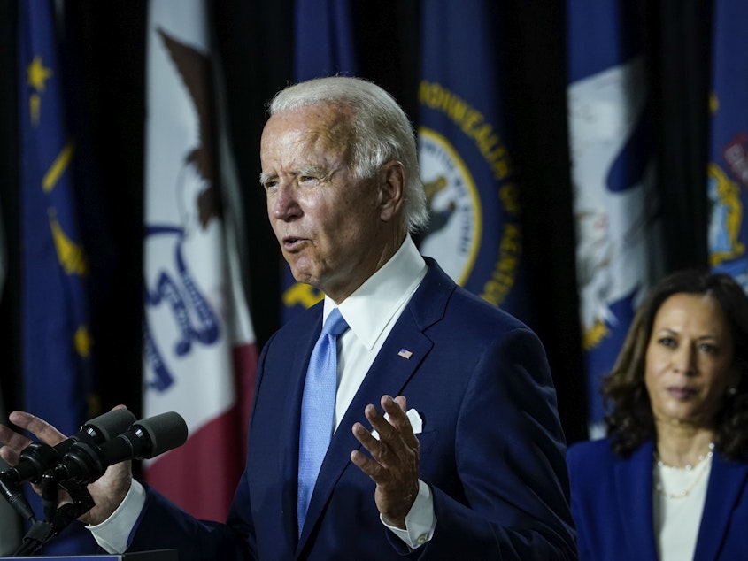 caption: Democratic presidential candidate former Vice President Joe Biden and his running mate Sen. Kamala Harris will take the helm of their party at the virtual convention, with a challenge to offer voters a vision of the future.