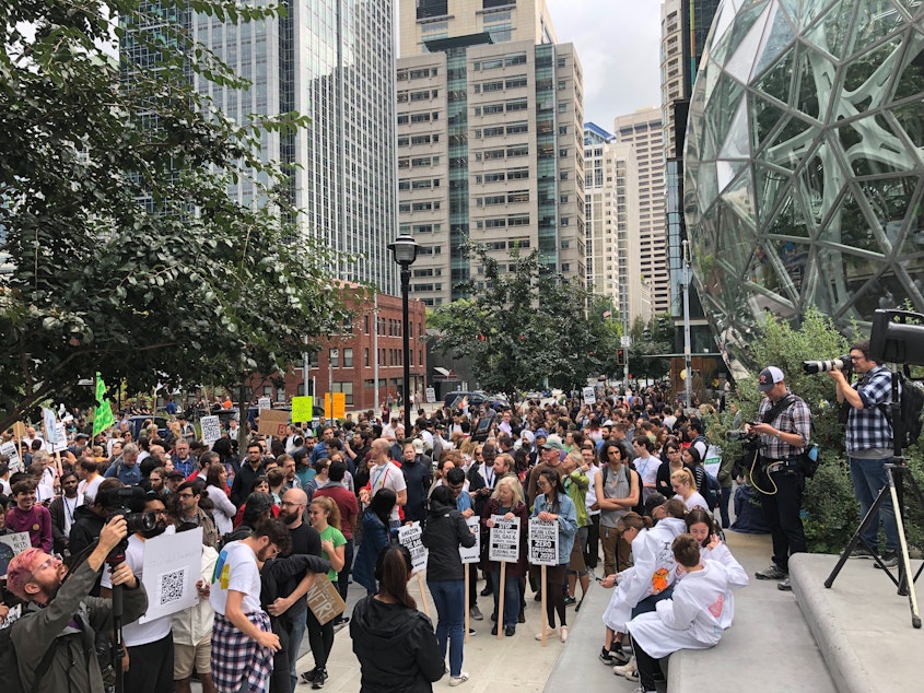 caption: Rallies were planned worldwide for Earth Day 2020, similar to this Seattle climate strike Sept. 20, 2019. 