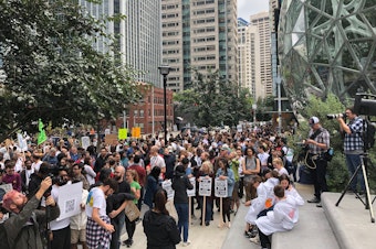 caption: Rallies were planned worldwide for Earth Day 2020, similar to this Seattle climate strike Sept. 20, 2019. 