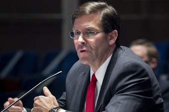 caption: Defense Secretary Mark Esper, shown here on Capitol Hill earlier this month, has effectively banned the Confederate battle flag from U.S. military installations.