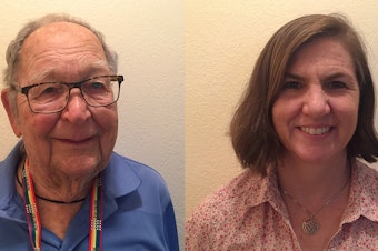 caption: Kenneth Felts and his daughter, Rebecca Mayes, spoke about Felts' first love during a remote StoryCorps conversation in Arvada, Colo.