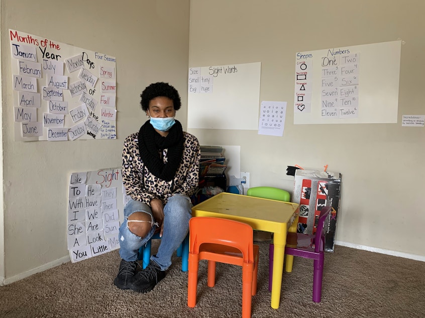 caption: Aniya's overnight shift at an Amazon warehouse became impractical when daycare and school were canceled for her two children because of the pandemic. She was able to avoid eviction with the help of a lawyer and emergency rental assistance but she recently received a letter saying that her lease would not be renewed and she had to vacate the apartment.