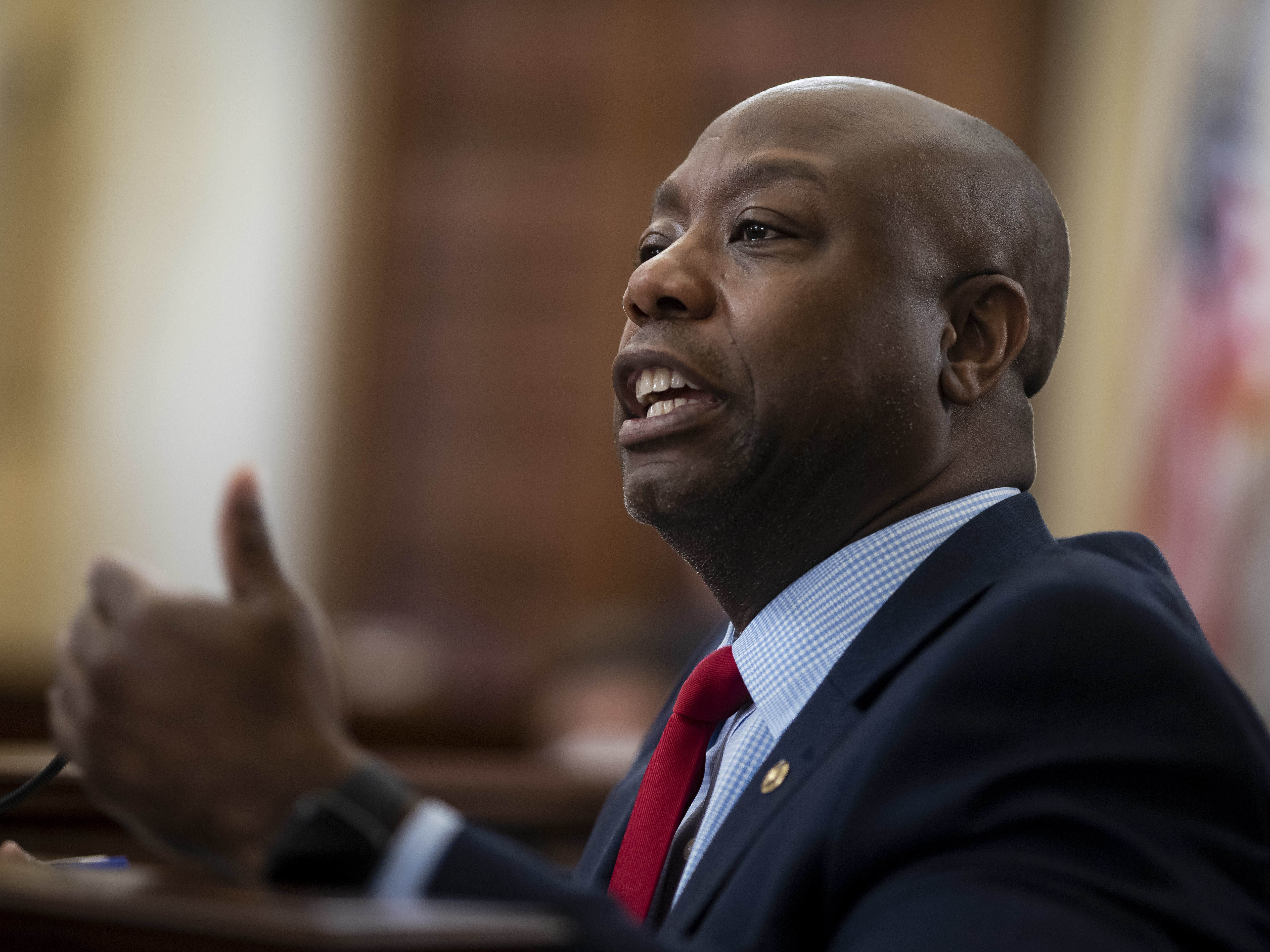 caption: South Carolina Sen. Tim Scott will give the Republican response to President Biden's joint address to Congress on Wednesday.