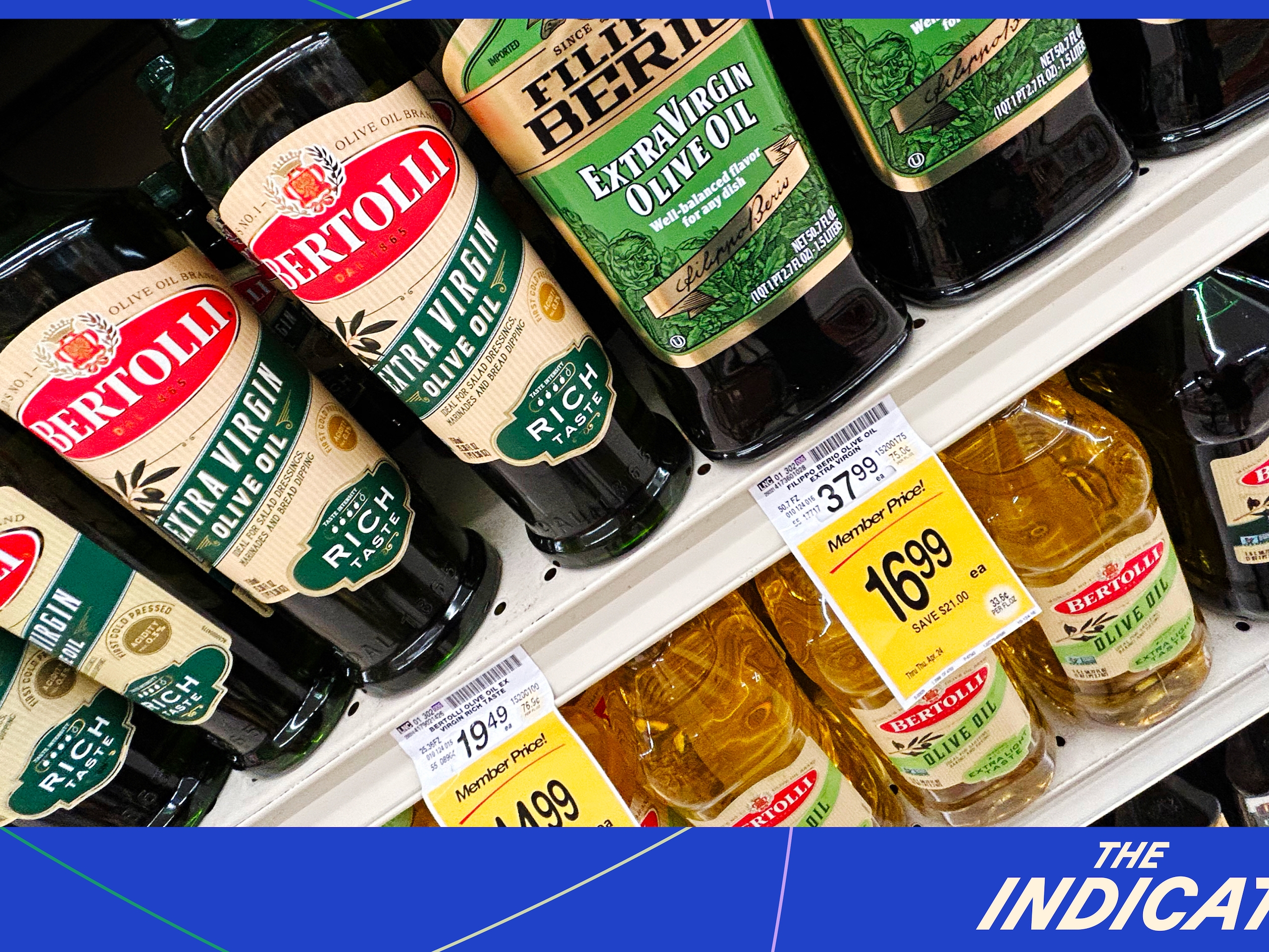 caption: Olive oil for sale at a store.