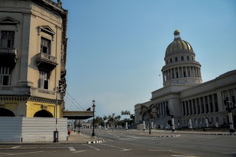 caption: An empty street near the Havana Capitol, in Cuba in May 2020. The Trump administration plans to designate Cuba as a state sponsor of terrorism.