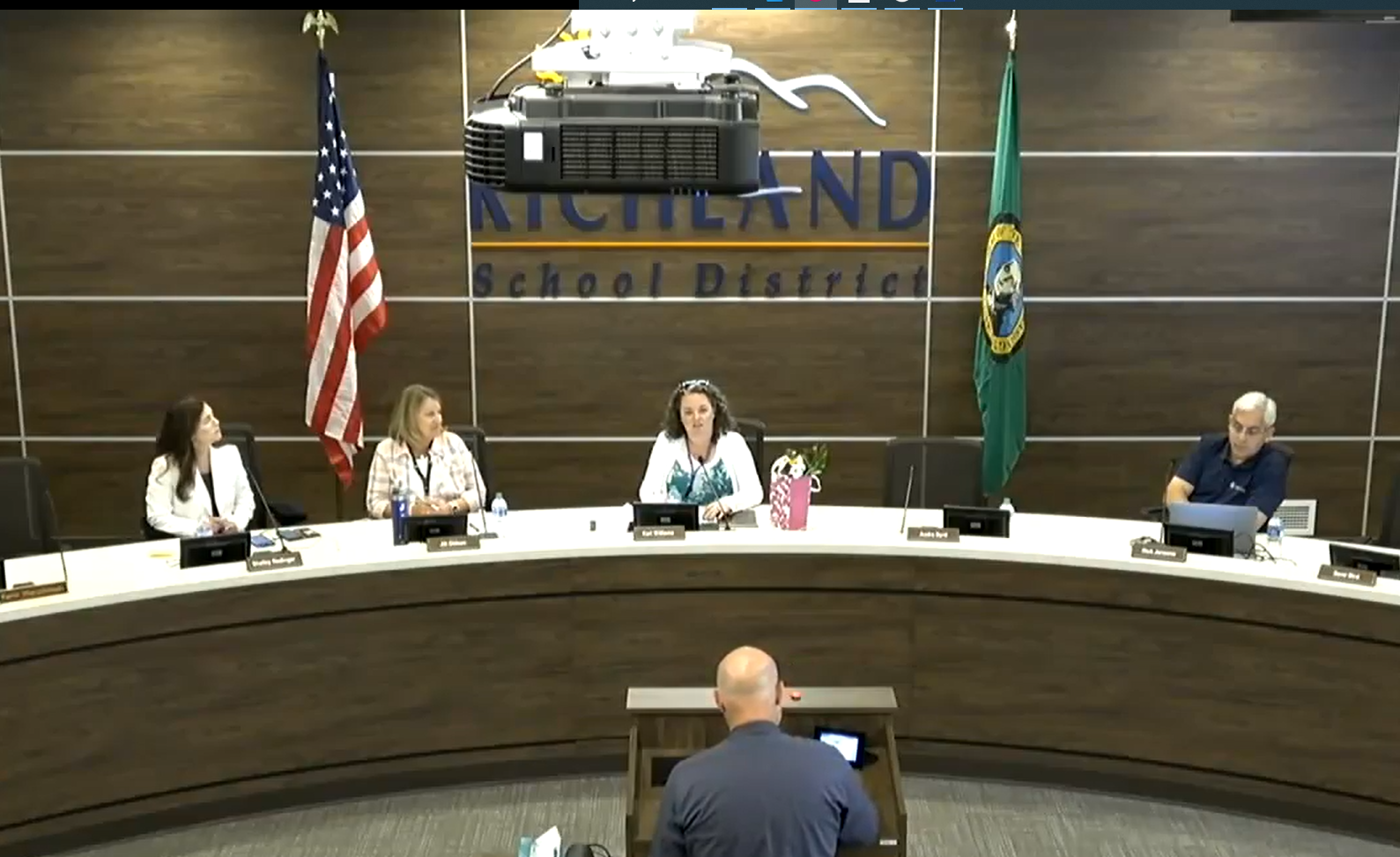 caption: Richland School Board meeting from August 8, 2023.