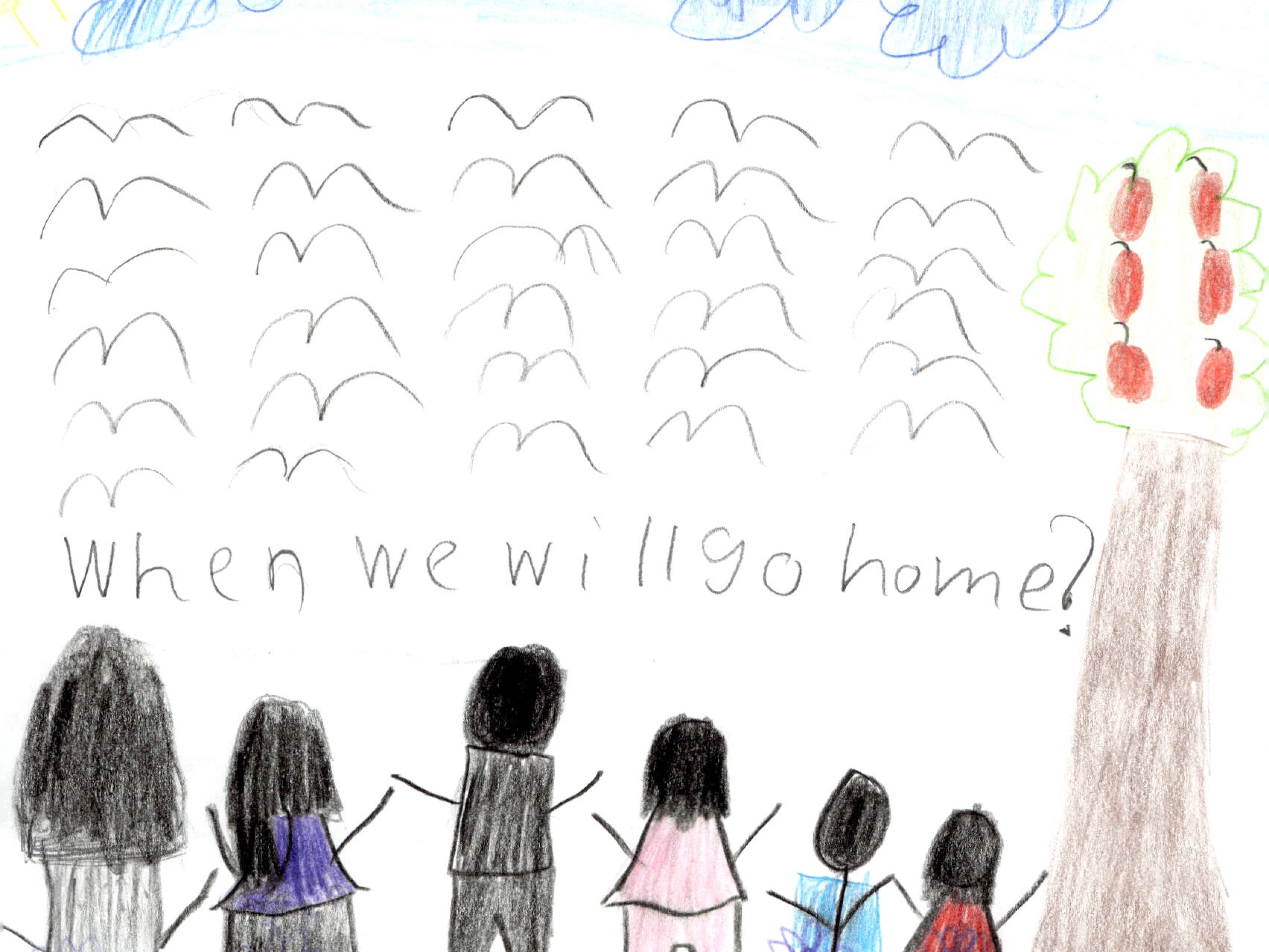 caption: A drawing by a child currently in ICE detention.