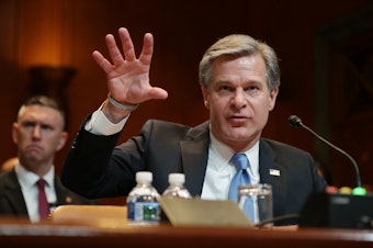 caption: Federal Bureau of Investigation Director Christopher Wray testifies before the Senate Appropriations Committee on the bureau's 2020 budget in the Dirksen Senate Office Building on Capitol Hill May 7, 2019 in Washington, D.C.