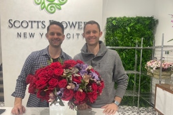 caption: Rob and Chris Palliser own Scott's Flowers, a Manhattan based flower shop, with their brother. Valentine's Day is the biggest day of the year for their business.