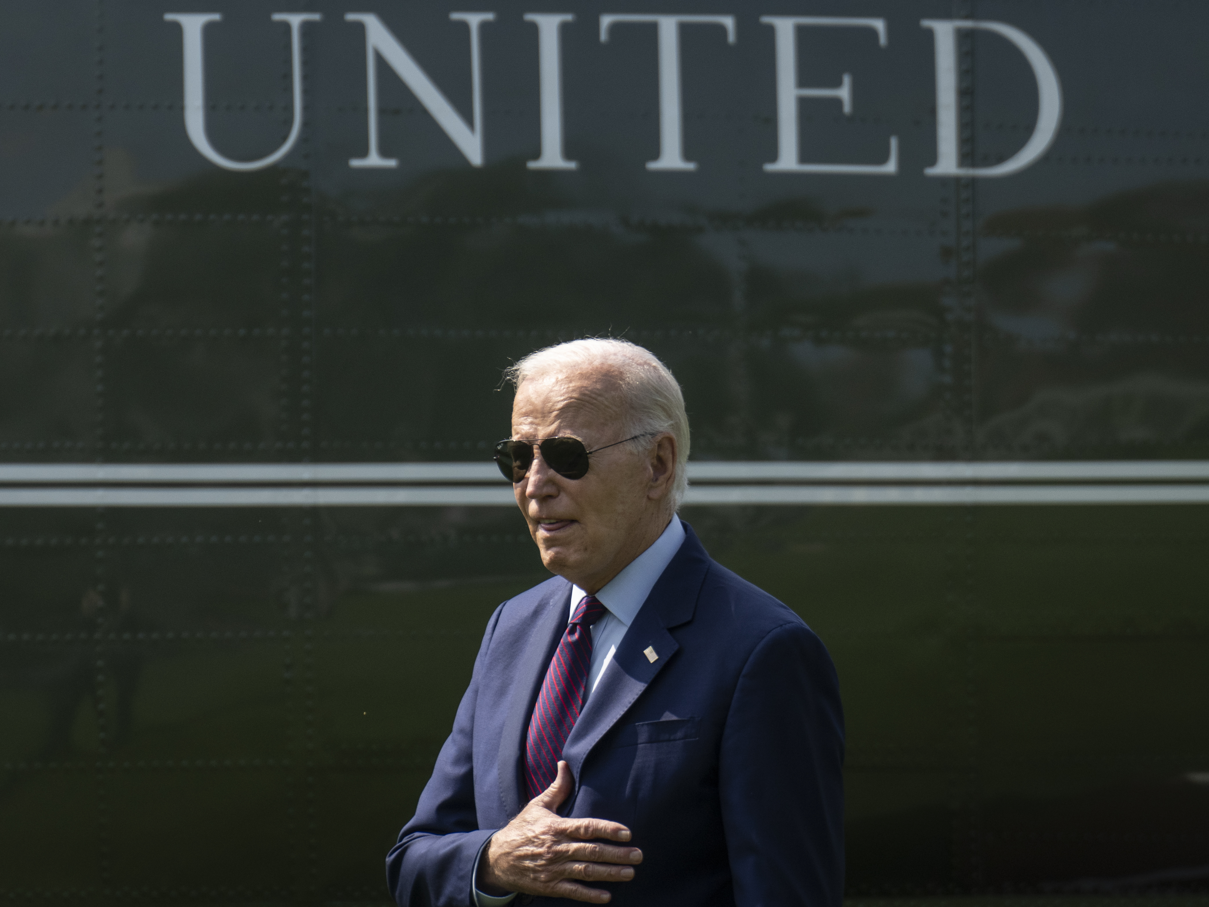 caption: President Biden issued an executive order altering the U.S. Uniform Code of Military Justice, after Congress endorsed key changes to how the military handles sexual assault cases. Biden is seen here heading to Marine One on the South Lawn of the White House on Friday.
