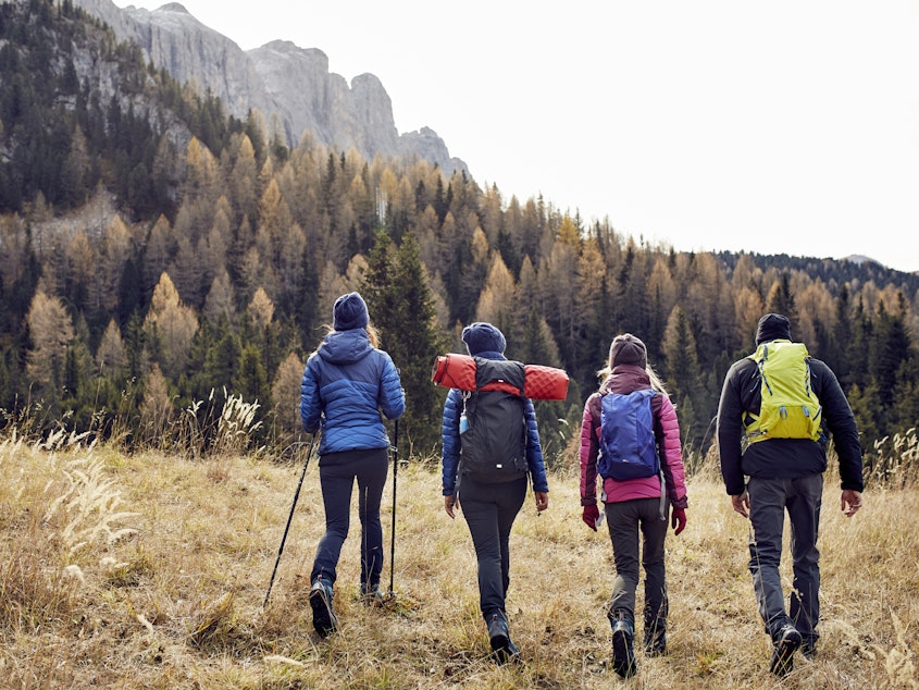 Friends hiking in the mountains.