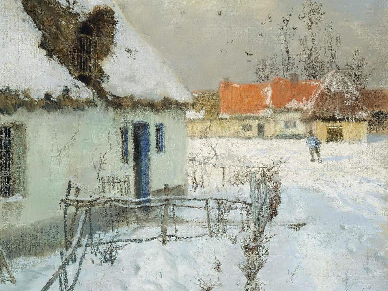 caption: Frits Thaulow, <em>Cottages in the Snow</em>, 1891