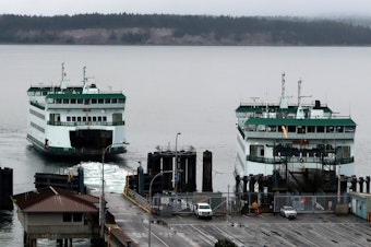 caption: Washington State Ferries at the Port Townsend terminal. 