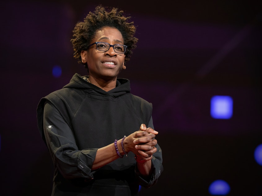 caption: Jacqueline Woodson speaks at TED2019: Bigger Than Us. April 15 - 19, 2019, Vancouver, BC, Canada. Photo: Dian Lofton / TED