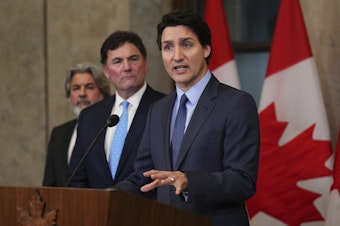 caption: Canada's Prime Minister Justin Trudeau speaks during a news conference on Parliament Hill in Ottawa, Ontario, on Monday, March 6, 2023.
