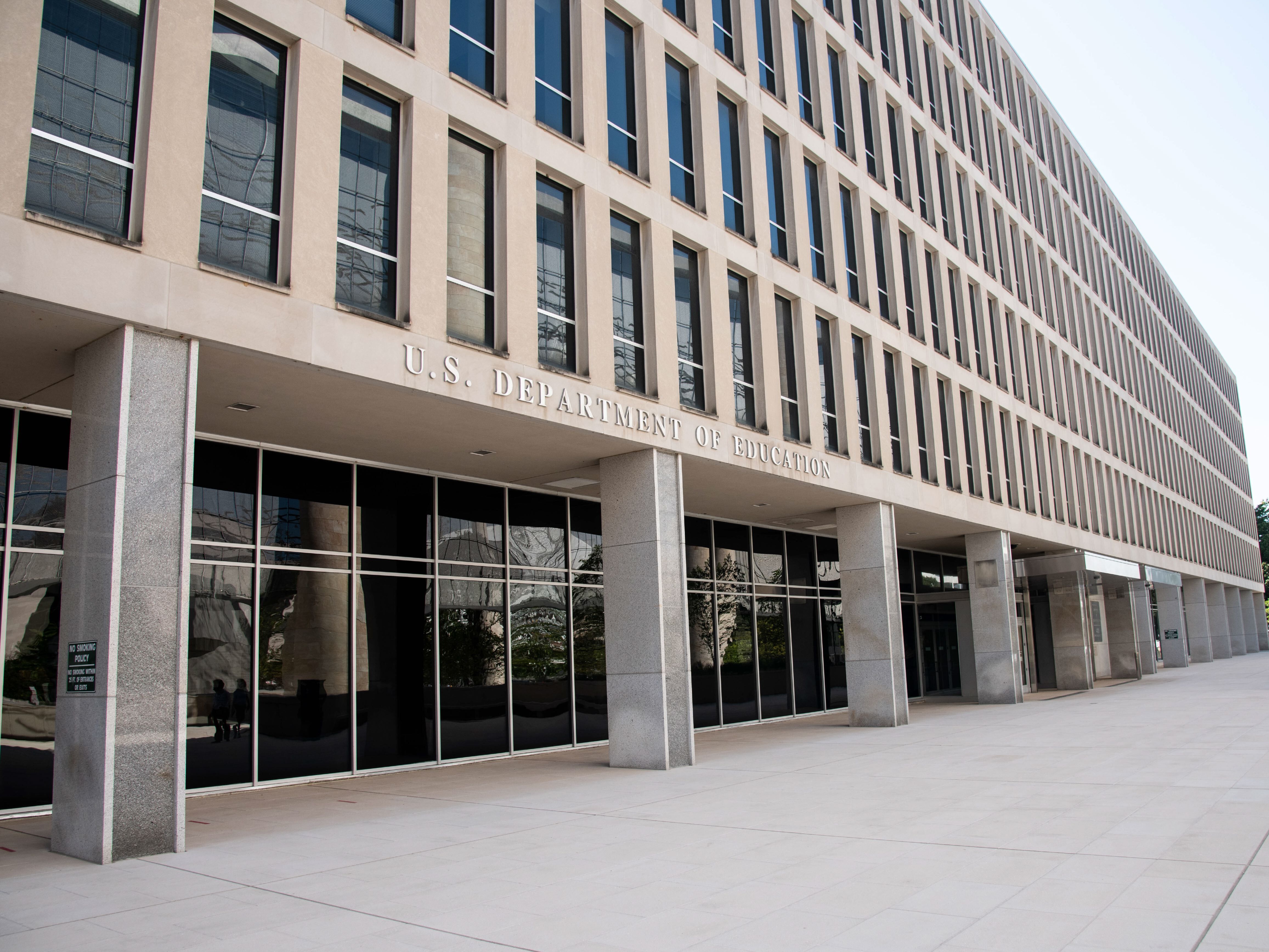 caption: President Donald Trump has said repeatedly that he will try to close the U.S. Department of Education, seen here in Washington, D.C.