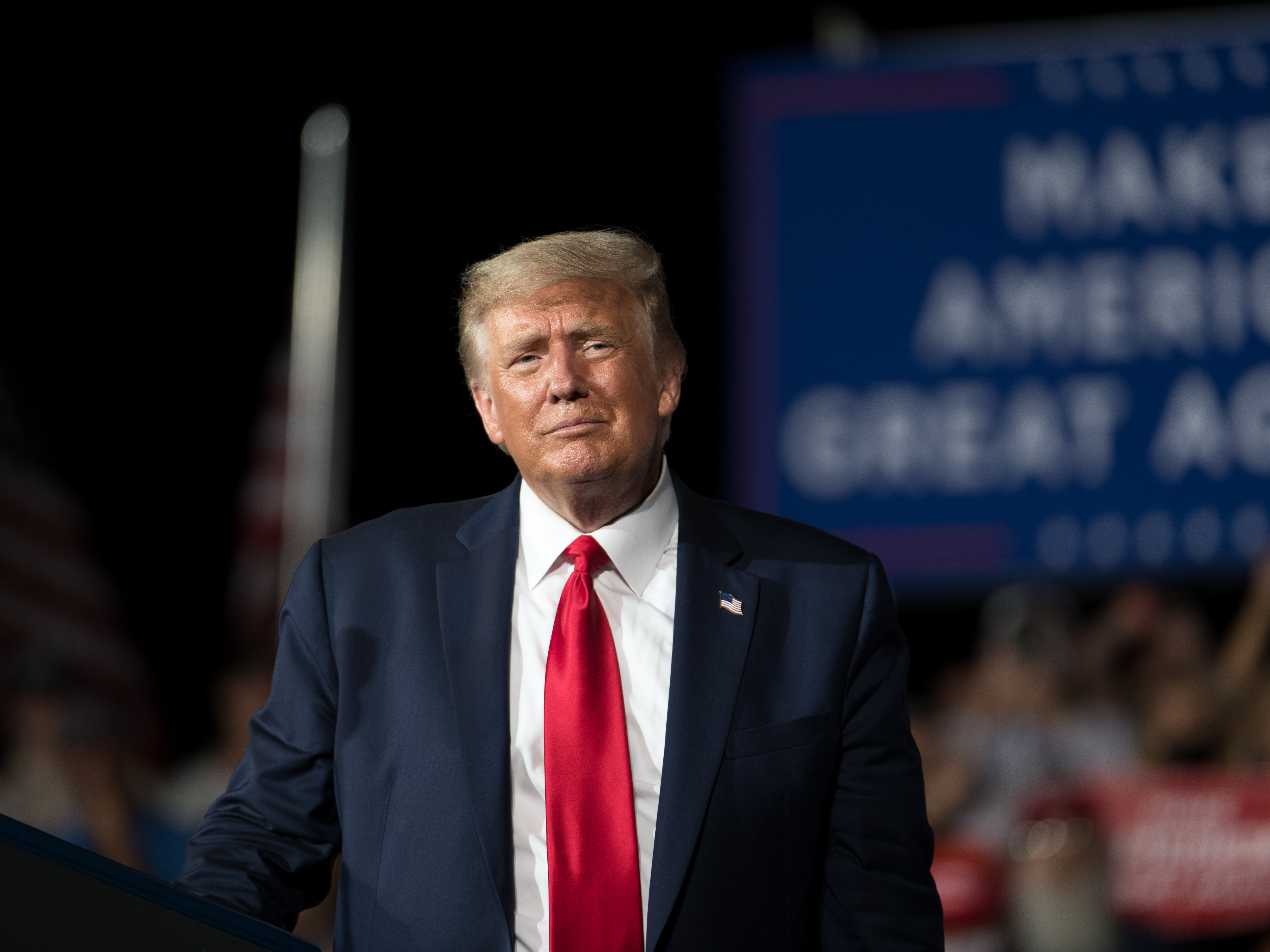 caption: President Trump addresses supporters Tuesday at a campaign rally in Winston Salem, N.C.