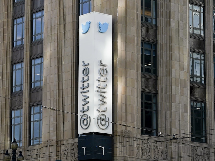 caption: Twitter headquarters is shown in San Francisco on Nov. 4, 2022.