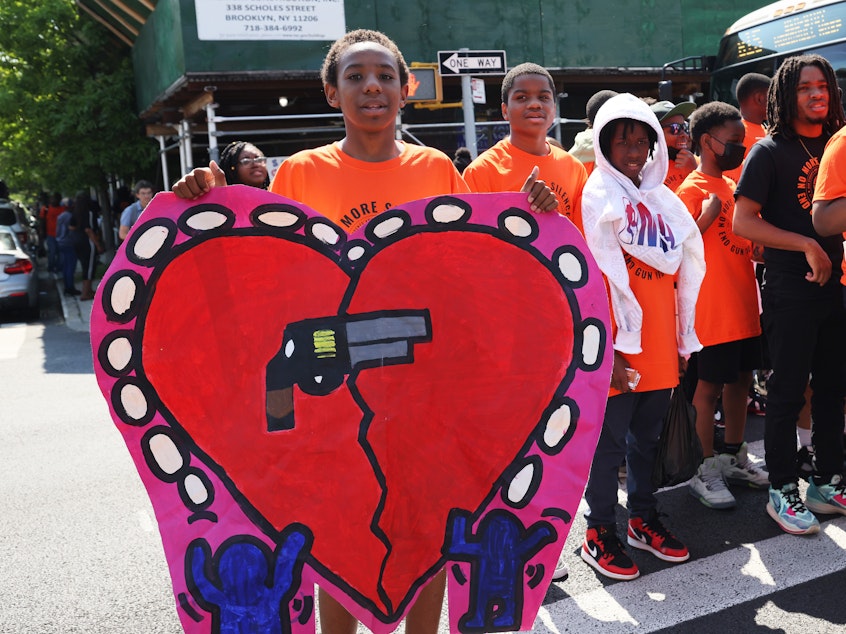 caption: Students from Launch Charter School march on Gun Violence Awareness Day on June 2 last year in Brooklyn, NY.