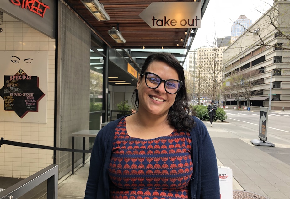 caption: Angela Ortez-Zarate, director of quick service development for Mamnoon Street and Street Eats in South Lake Union, is hopeful the return of Amazon workers to the office will help downtown Seattle's recovery. 