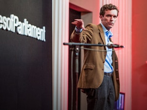 caption: Mark Forsyth speaks at the TEDxHousesofParliament in 2012