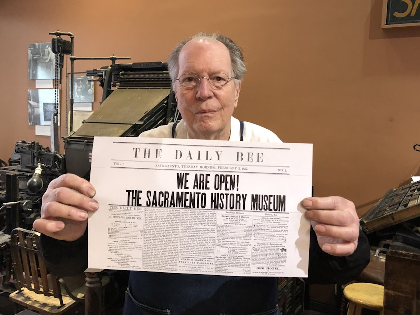 caption: Howard Hatch's command of printing press history has earned the Sacramento History Museum volunteer star power on TikTok.