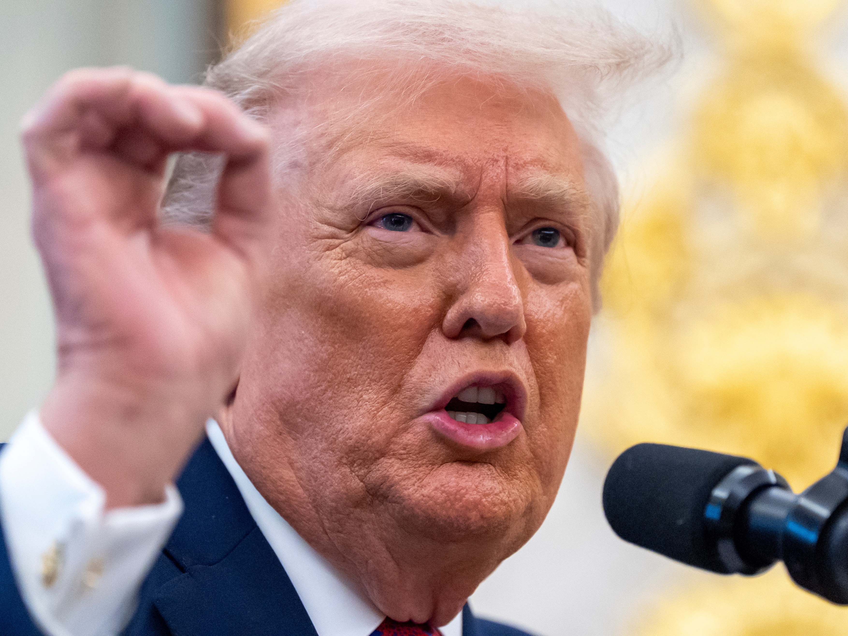 caption: President Donald Trump speaks during a Mexican Border Defense Medal presentation in the Oval Office of the White House, Monday, Dec. 15, 2025, in Washington.