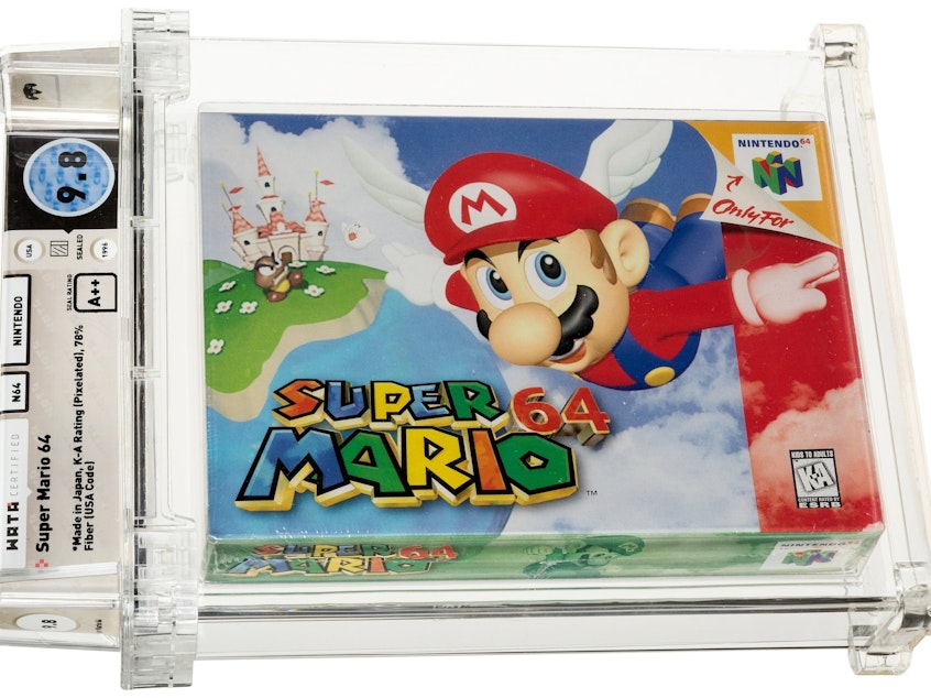 caption: An anonymous bidder won a pristine copy of a 1996 Nintendo Mario 64 for $1.56 million, according to Heritage Auctions.