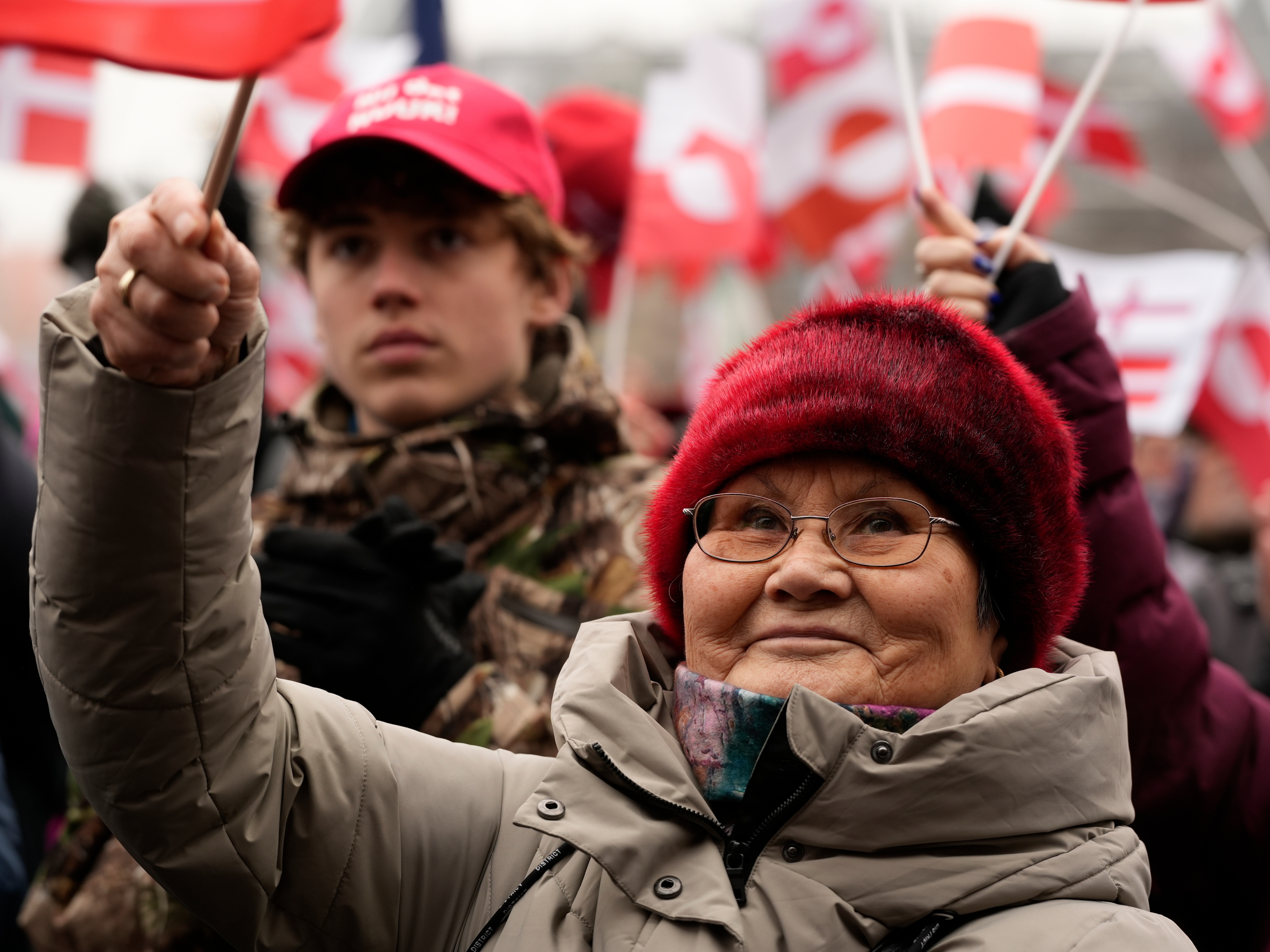 caption: People gather for a pro- Greenlanders demonstration, in Copenhagen, Denmark on Saturday.