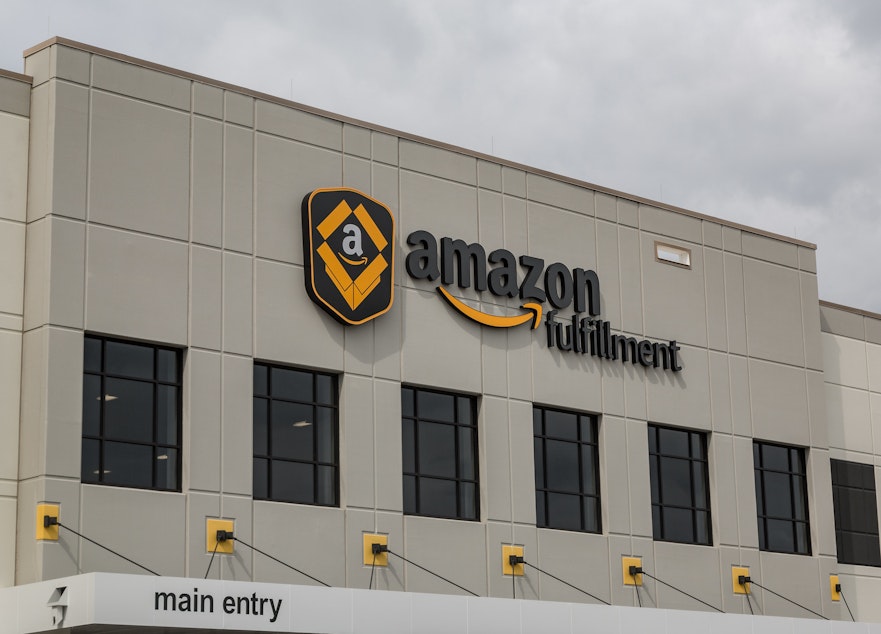 caption: The Amazon fulfillment center in Shakopee, MN. On July 15th and 16th, 2019, employees are staging 6hr walkouts to protest working conditions.