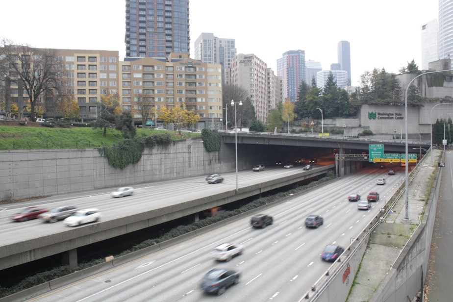 caption: File photo of Interstate 5 passing through downtown Seattle.